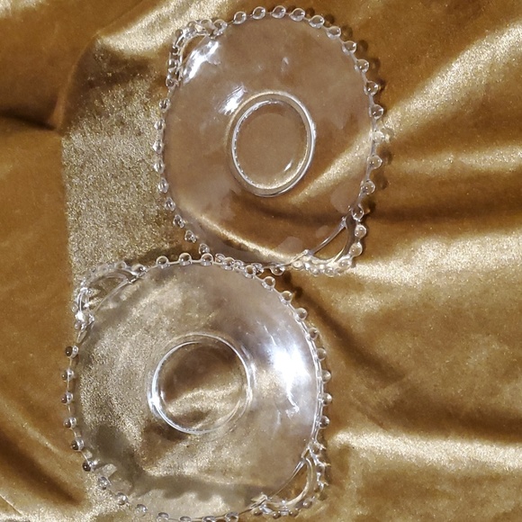 Vtg Imperial Candlewick Glass Handled Mayo/Sauce Serving Bowls Plates Sets (2) - Picture 10 of 13